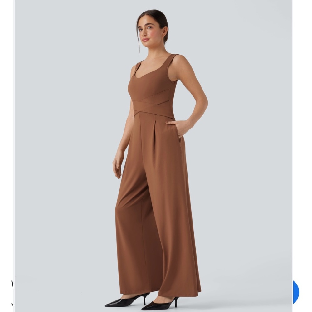 HALARA Brown Sleeveless Wide-Leg Jumpsuit
